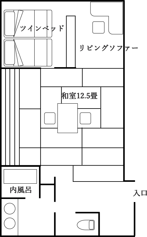 準特別室 和室12.5畳＋ツイン　間取り図