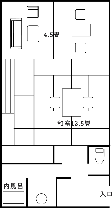 一般客室 和室12.5畳＋4.5畳　間取り図